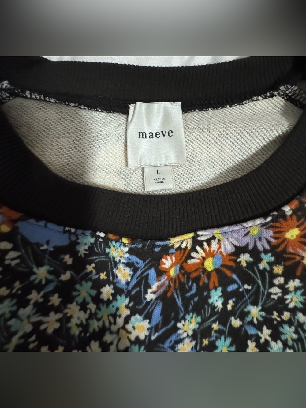 Maeve Black Floral Crewneck Sweatshirt with Blue & Peach Accents - Picture 7 of 10